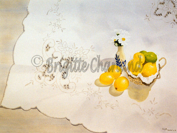 image aquarelle, brigitte charland, dentelle et fleurs